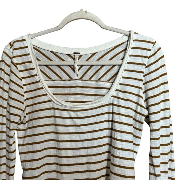 Free People Top Womens Medium Multicolor Stripe Scoop Neck Cotton Crochet Sleeve - Picture 2 of 9